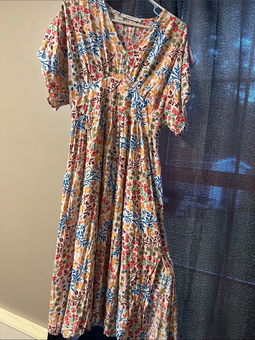 Women's Multicolor Floral Midi Dress with V-Neck